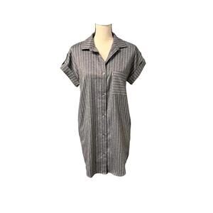 Bobi Black Gray Button-Down Shirt Dress with Pockets Size XS